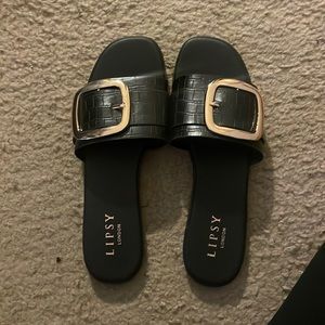 Black Slides with Gold Buckle